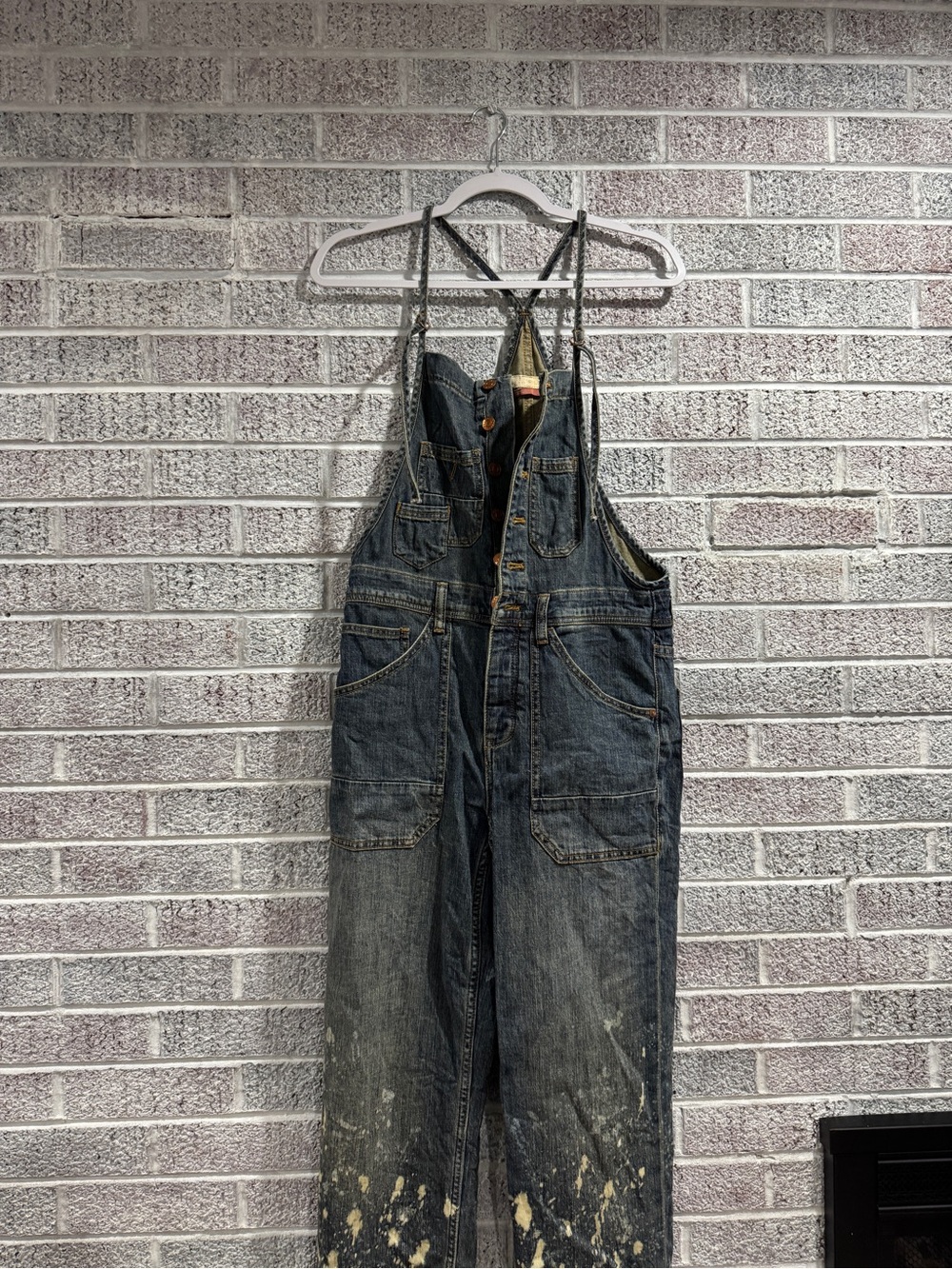 Pilcro Women's Blue Denim Paint-Splatter Overalls